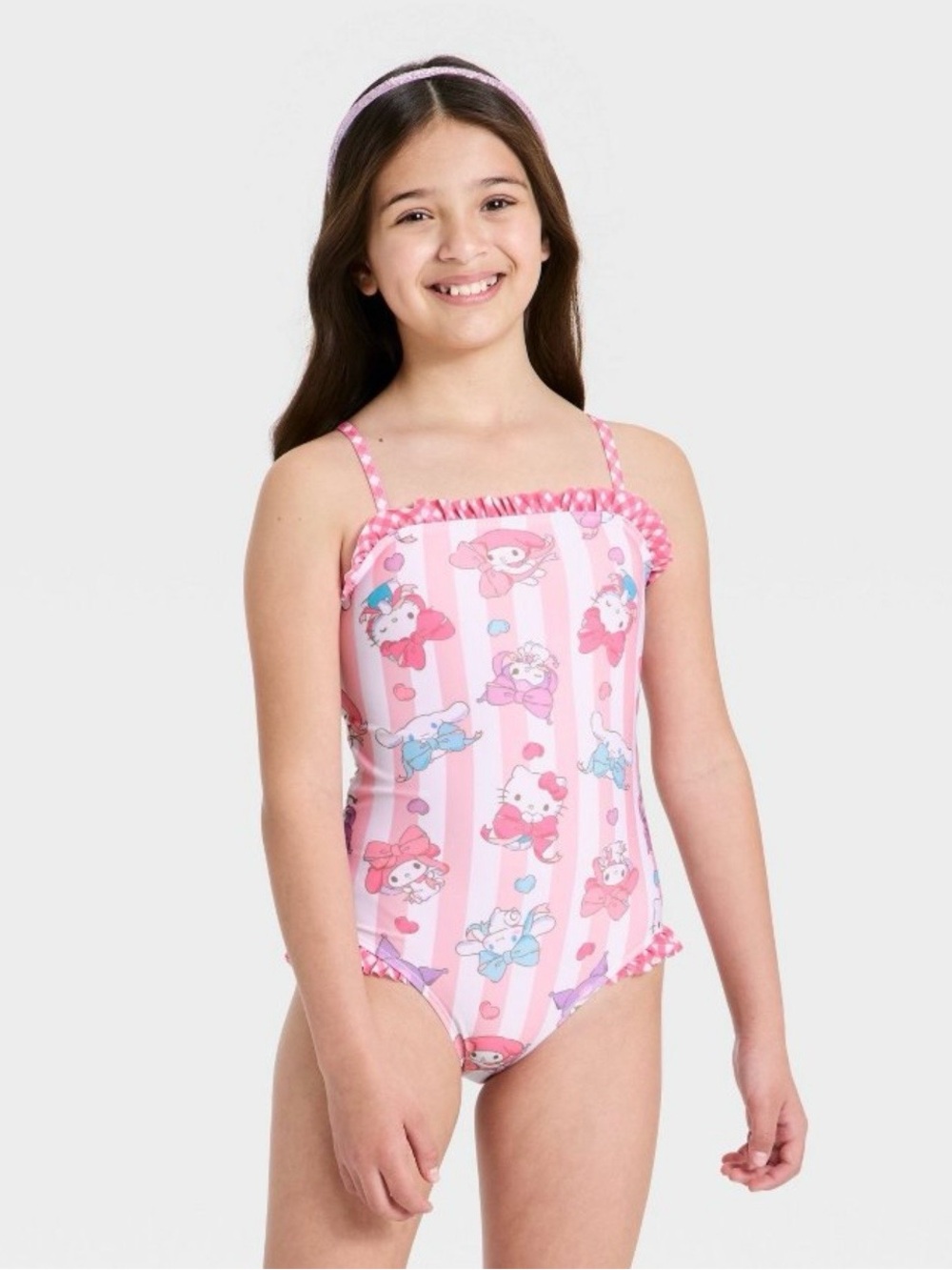 Hello Kitty and Friends Pink Ruffle Bow Open Back One Piece Swimsuit